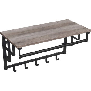 ACAZA Kapstok - Wandkapstok - Kapstok Hangend - 66 x 30 x 27 cm - 5 Verwijderbare Haken met Plank en Kledingstang - Grijs en Zwart