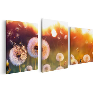Artaza Canvas Schilderij Drieluik Paardenbloemen Tijdens Zonsondergang - 120x60 - Foto Op Canvas - Canvas Print
