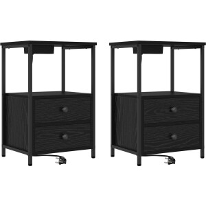 vidaXL - Nachtkastje - met - Oplaadstation - 2 - pcs - Zwart - eiken - Bewerkt - hout