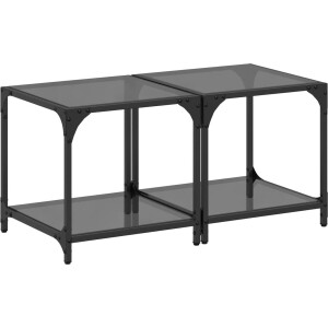 vidaXL - Salontafels - 2 - st - met - zwart - glazen - blad - 40x40x40 - cm - staal