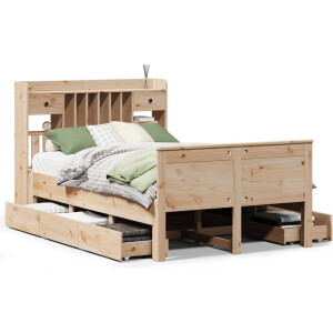 vidaXL - Bed - met - boekenkast - zonder - matras - massief - grenenhout - 135x190 - cm