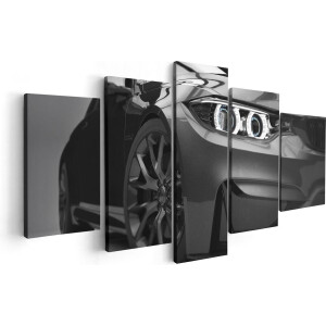 Artaza Canvas Schilderij Vijfluik Grijze Sportwagen Auto - Zwart Wit - 100x50 - Foto Op Canvas - Canvas Print
