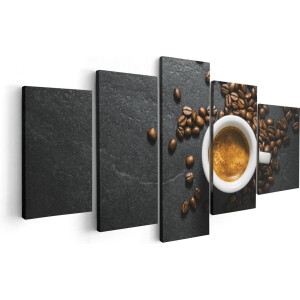 Artaza Canvas Schilderij Vijfluik Kopje Koffie Met Koffiebonen - 100x50 - Foto Op Canvas - Canvas Print