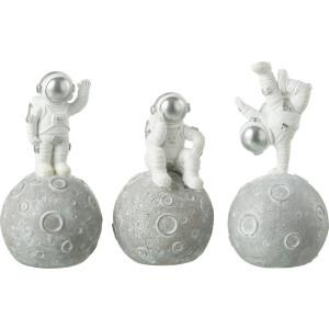 J-Line spaarpot Astronauten - polyresin - wit/zilver - 3 stuks