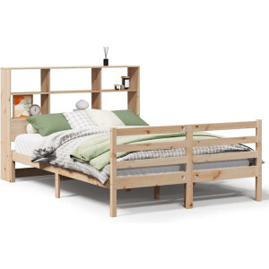 vidaXL - Bed - met - boekenkast - zonder - matras - massief - grenenhout - 140x190 - cm
