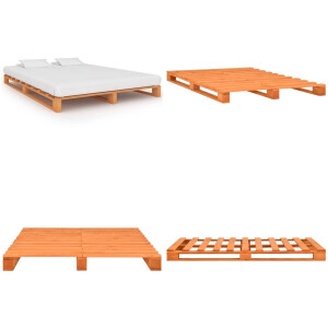 vidaXL Bedframe pallet massief grenenhout bruin 120x200 cm - Bed - Bedden - Slaapkamermeubel - Bedframe