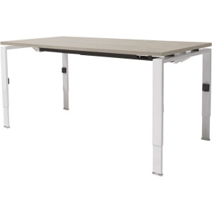 Linesto N4 bureau, hoogte instelbaar (65-85cm) met 140x80cm halifax eik natuur zwevend 25mm blad en aluminium (RAL9006) vierpoot N-frame (poot rechthoekig 66 x 26 mm.), (met geintegreerde kabelgoot)