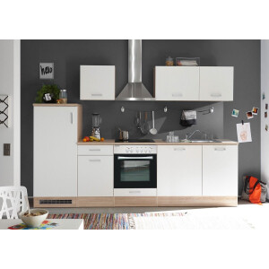 Goedkope keuken 280  cm - complete keuken met apparatuur Petunia  - Natuur eiken/Wit   - keramische kookplaat - vaatwasser - afzuigkap - oven    - spoelbak