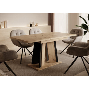 Meubella - Eetkamertafel Delilah - Eiken - Zwart - 160 cm - Uitschuifbaar