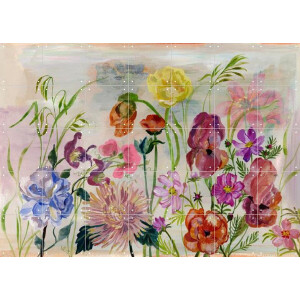 IXXI Flower Garden, Nathalie Lété - 140 x 100 cm - Gratis ophangtool - Grote wanddecoratie en posters - Illustraties, Fantasierijk, Speels, Kleurrijk