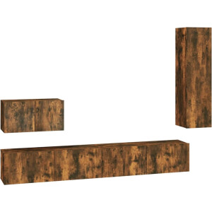 vidaXL - 4-delige - Tv-meubelset - bewerkt - hout - gerookt - eikenkleurig