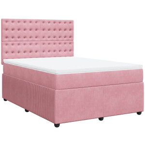 vidaXL - Boxspring - met - matras - fluweel - roze - 160x200 - cm