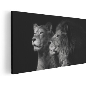 Artaza Canvas Schilderij Leeuw En Leeuwin - Zwart Wit - 100x50 - Groot - Foto Op Canvas - Canvas Print