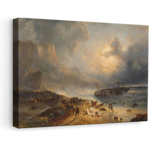 Artaza Canvas Schilderij Schipbreuk op een Rotsachtige Kust - Wijnand Nuijen - 60x40 - Poster Foto op Canvas - Canvas Print