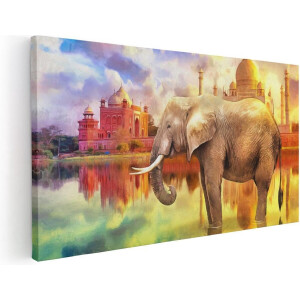 Artaza Canvas Schilderij Getekende Olifant Bij Taj Mahal - Abstract - 80x40 - Foto Op Canvas - Canvas Print