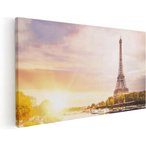 Artaza Canvas Schilderij Eiffeltoren In Parijs Aan Het Water - 60x30 - Foto Op Canvas - Canvas Print