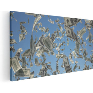 Artaza Canvas Schilderij Dollarbiljetten in de Lucht - Geld - 40x20 - Klein - Foto Op Canvas - Canvas Print