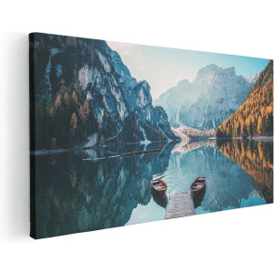 Artaza Canvas Schilderij Twee Bootjes Op Het Meer In De Bergen - 40x20 - Klein - Foto Op Canvas - Canvas Print