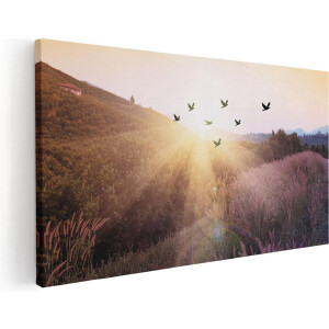 Artaza Canvas Schilderij Silhouet Zwerm Vogels Bij Zonsondergang - 60x30 - Foto Op Canvas - Canvas Print