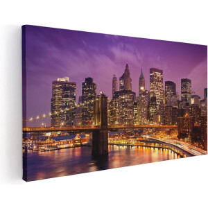 Artaza Canvas Schilderij Skyline New York Van Centrum In Het Paars - 60x30 - Foto Op Canvas - Canvas Print