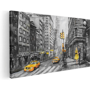 Artaza Canvas Schilderij Geschilderde New York Tekening - Zwart Wit - 80x40 - Foto Op Canvas - Canvas Print