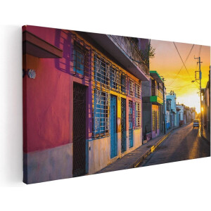 Artaza Canvas Schilderij Cuba Kleurrijke Huisjes bij Zonsondergang - 100x50 - Groot - Foto Op Canvas - Canvas Print