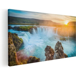 Artaza Canvas Schilderij Watervallen Bij Zonsondergang - 120x60 - Groot - Foto Op Canvas - Canvas Print