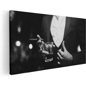 Artaza Canvas Schilderij Man In Pak Met Een Sigaar En Een Drankje - 80x40 - Foto Op Canvas - Canvas Print