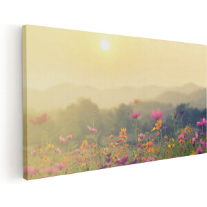 Artaza Canvas Schilderij Bloemenveld Met Kosmos - Zonsondergang - 100x50 - Groot - Foto Op Canvas - Canvas Print
