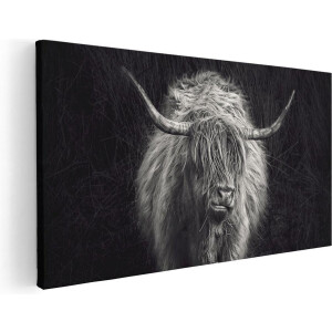 Artaza Canvas Schilderij Schotse Hooglander Koe - Zwart Wit - 120x60 - Groot - Foto Op Canvas - Canvas Print