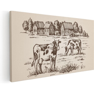 Artaza Canvas Schilderij Getekende Koeien Op Een Boerderij - Abstract - 40x20 - Klein - Foto Op Canvas - Canvas Print