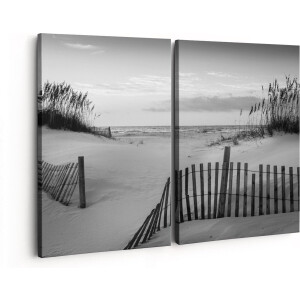 Artaza Canvas Schilderij Tweeluik Strand en Zee - Zwart Wit - 160x120 - Groot - Foto Op Canvas - Canvas Print