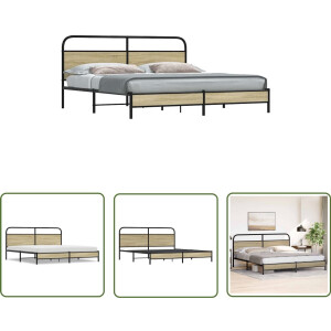 vidaXL Houten Bed - Bed Frame - Bedframe zonder matras metaal sonoma eikenkleurig 180x200 cm - Bed Met Hoofdbord - Sonoma Eiken Kleur - Tweepersoons Bed