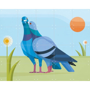 IXXI Duiven, Elke Uijtewaal - 100 x 80 cm - Gratis ophangtool - Grote wanddecoratie en posters - Digitale Kunst, Kleurrijk, Illustraties, Geometrische