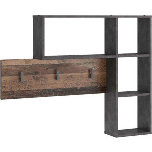 Kapstok met 4 open vakken, antracier en donkerbruin, wandkapstok, wandmontage
