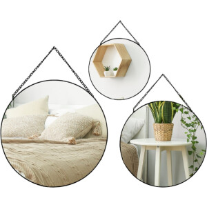 MISOU Spiegel - Set van 3 - Rond - Zwart - Metaal - Wandspiegel - Wanddecoratie - Miroir Mural