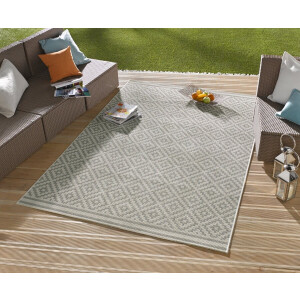 Flycarpets Laagpolig vloerkleed - Binnen en buitenkleed - Raute - Grijs / Creme 240x340 cm