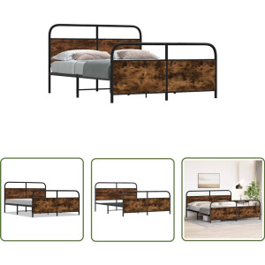 vidaXL Houten Bed - Bed Frame - Bedframe zonder matras metaal gerookt eikenkleurig 180x200 cm - Metalen Bed - Boxspring - Slaapcomfort