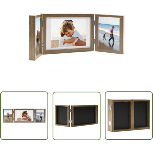 vidaXL Fotolijst Mdf - Drieluik Fotolijst - Fotolijst drieluik 28x18 cm+2x(13x18 cm) lichtbruin - Houten Fotolijst - Lichtbruine Fotolijst - Fotolijst Salon