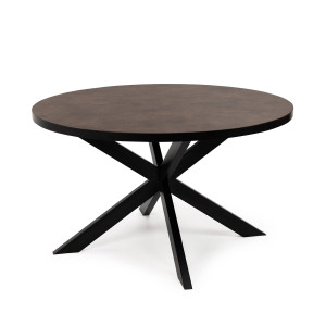 Stalux Ronde Eettafel 'Daan' 120cm, kleur zwart / lederlook bruin