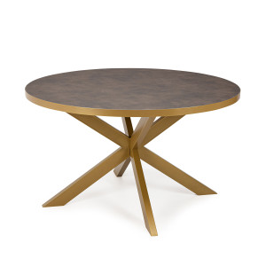 Stalux Ronde Eettafel 'Daan' 120cm, kleur goud / lederlook bruin