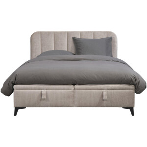 Leen Bakker - Bed Lizz Met Opbergruimte - Kiezel - 180x200 Cm - Stof - Beige#Taupe - 210x181x110 Cm