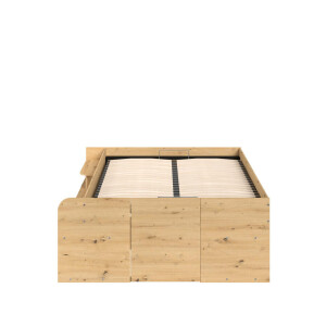 Leen Bakker - Bed Bremen Met Opslag - Eiken/zwart - 140x200 Cm - Spaanplaat - Bruin