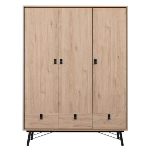 Leen Bakker - Kledingkast Kansas 3-deurs - Eikenkleur - 200x150x60 Cm - Spaanplaat - Bruin - 150.2x200.4x60.1 Cm