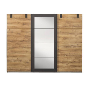 Leen Bakker - Schuifdeurkast Dex XL Met Spiegel - Eikenkleur/grafiet - 210x270x65 Cm - Spaanplaat - Bruin#Grijs#Zwart