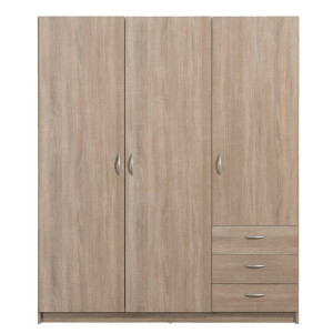 Leen Bakker - Kledingkast Varia 3-deurs - Licht Eiken - 175x146x50 Cm - Spaanplaat - Bruin