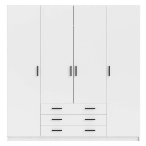 25% korting - Leen Bakker - Kledingkast Sprint 4-deurs - 200x196x50 Cm - Spaanplaat - Wit