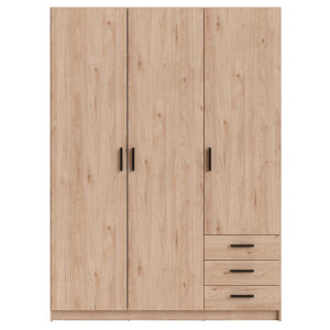 Leen Bakker - Kledingkast Sprint 3-deurs - Eikenkleur - 200x147x50 Cm - Spaanplaat - Bruin