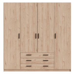 Leen Bakker - Kledingkast Sprint 4-deurs - Eikenkleur - 200x196x50 Cm - Spaanplaat - Bruin