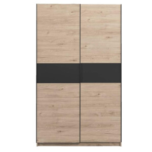25% korting - Leen Bakker - Schuifdeurkast Genua - Eikenkleur/antraciet - 204x122x60 Cm - Spaanplaat - Bruin - 60.3x122.4x204 Cm